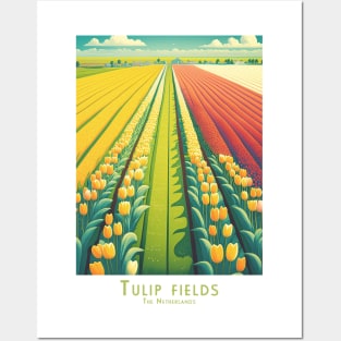 Retro Vintage Dutch Tulip Fields Panorama Posters and Art